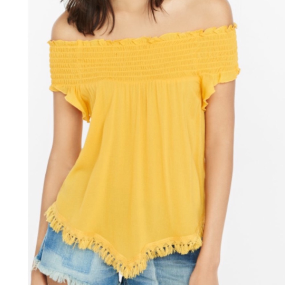 Express goldenrod yellow off the shoulder top